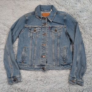 Levi's Jacket Womens M Blue Denim Button Up Distressed Comfort Casual Stretch
